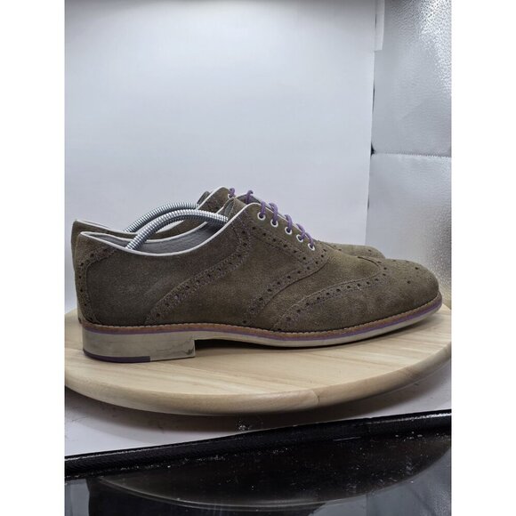 Johnston & Murphy Ellington Wingtip Oxford Shoes Mens 12 Suede Khaki/Purple - Picture 6 of 9